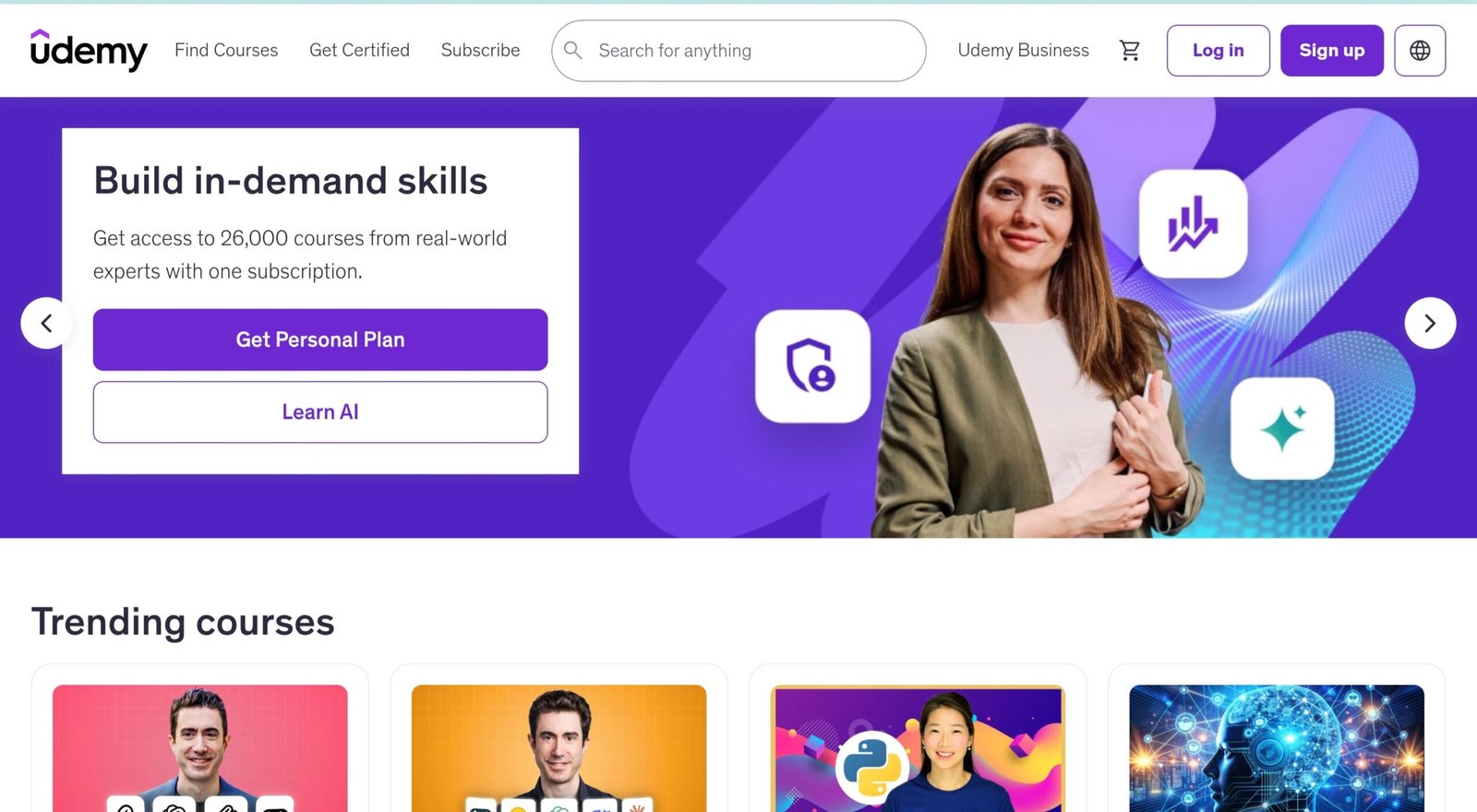 Udemy homepage screenshot