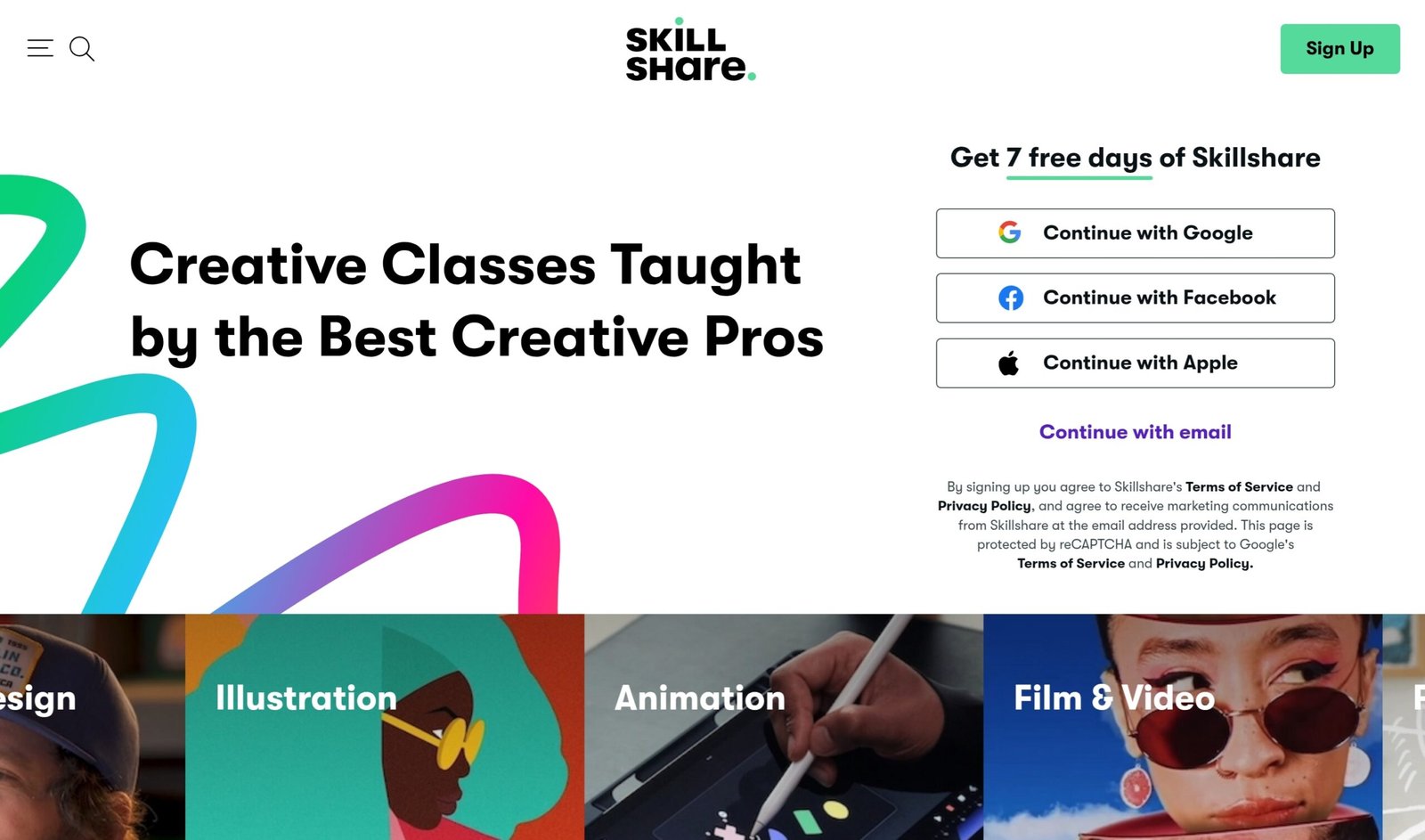 Skillshare homepage screenshot