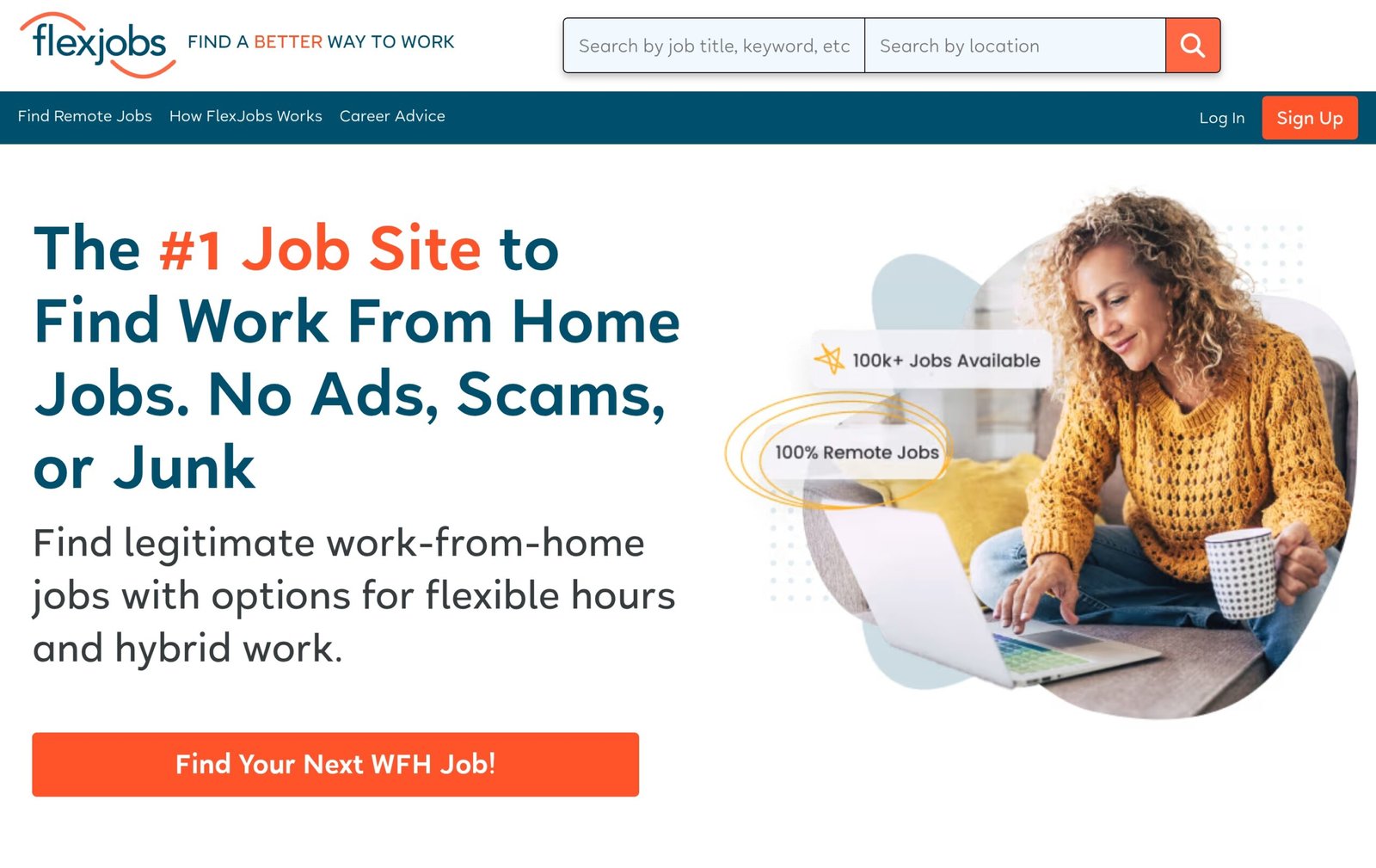 FlexJobs homepage hero section