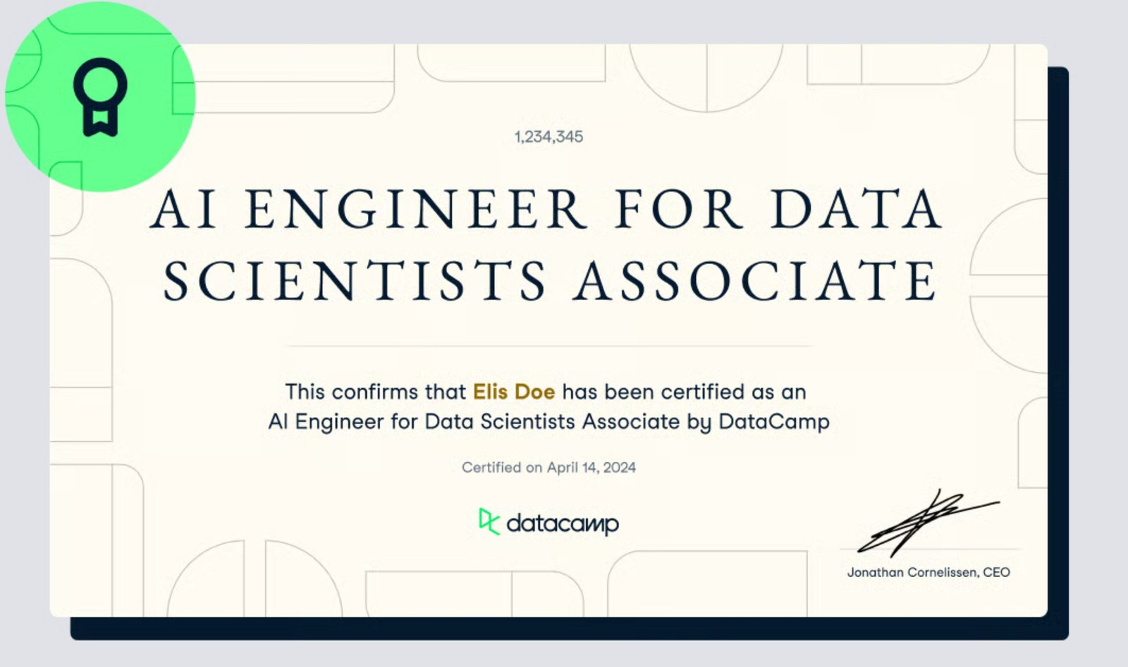 DataCamp certification badge and exam page
