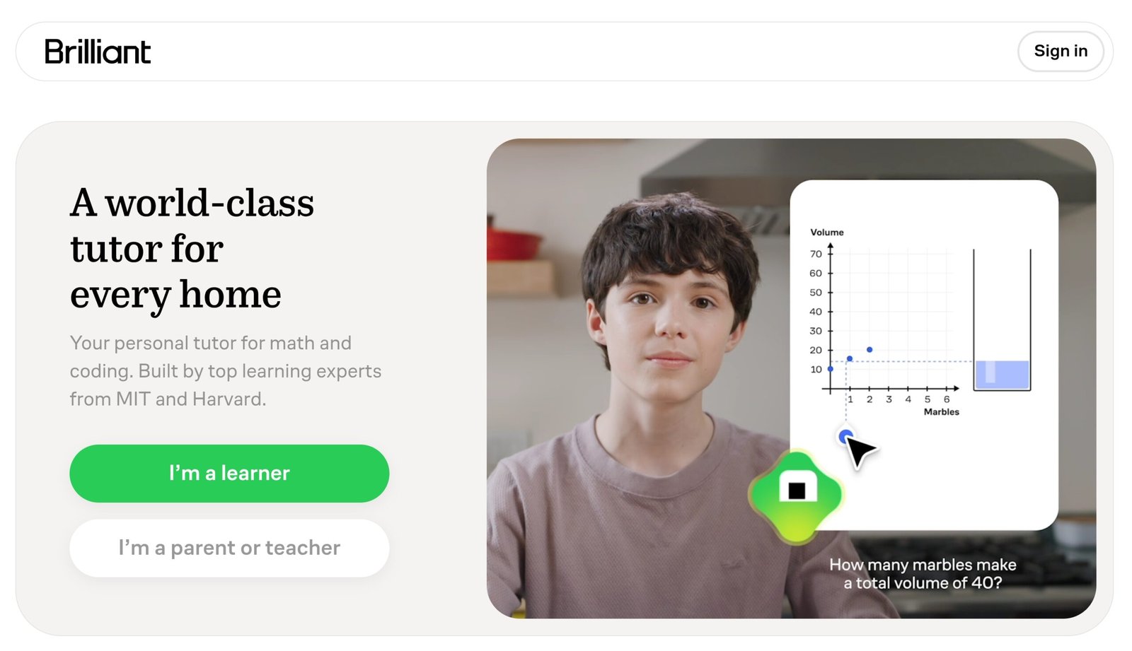Brilliant.org header featuring Koji AI tutor