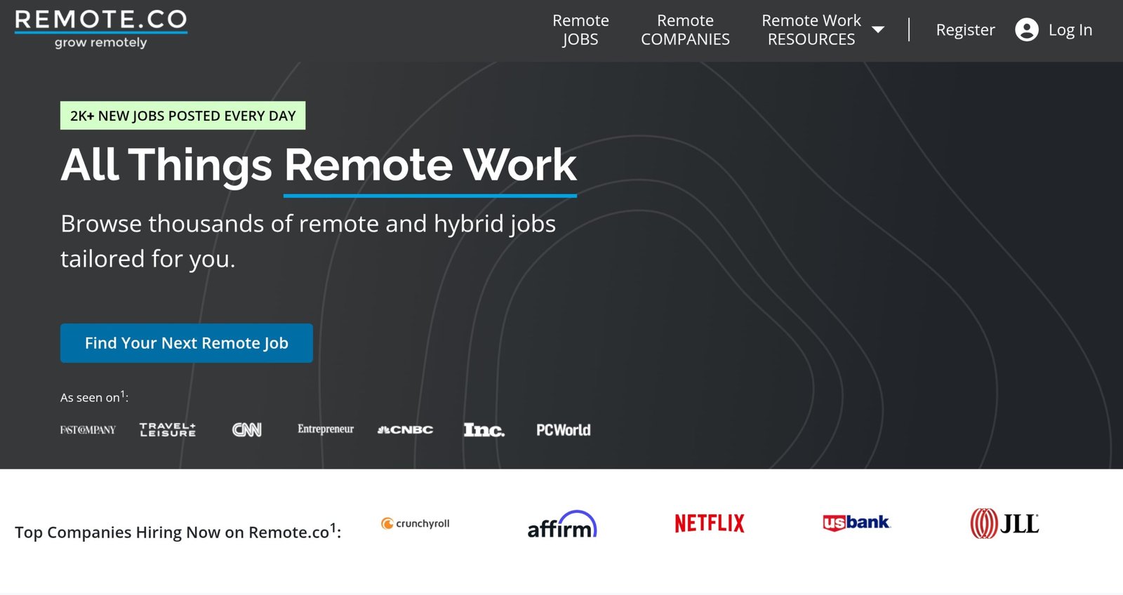 Remote.co homepage hero banner