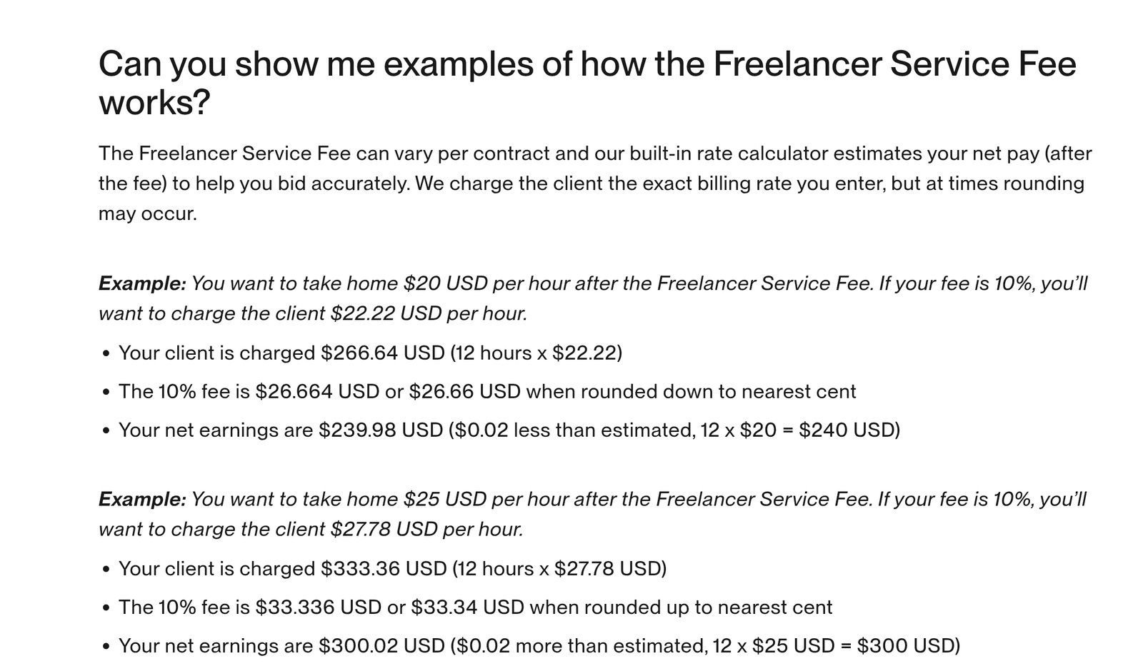 Upwork Freelancer Service Fee structure
